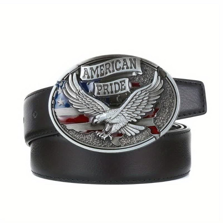 Cinturón de cuero con hebilla de águila American Pride para hombre, hecho a mano