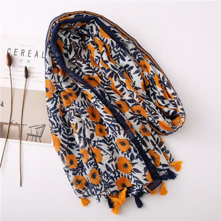 Bufanda con borlas y estampado floral bohemio para mujer