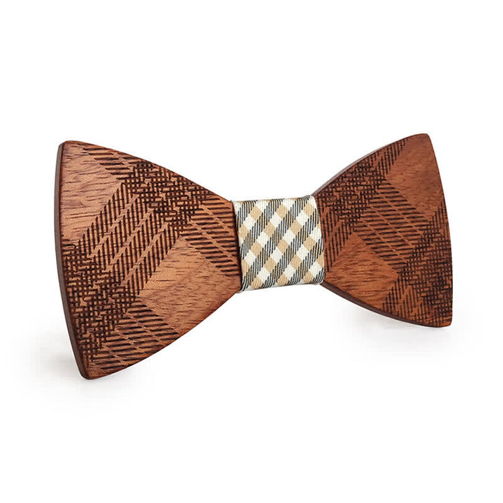 Pajarita de madera con estampado de cuadros y estrellas para hombre