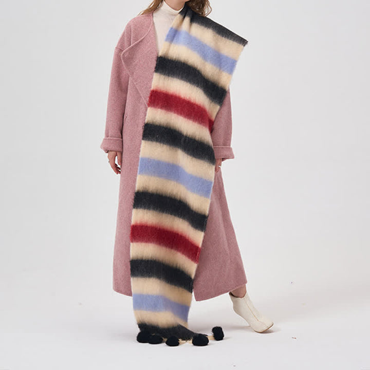 Bufanda de mujer con borlas y rayas de colores del arco iris
