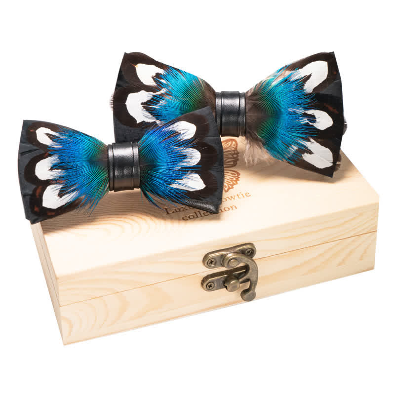 Juego de 2 pajaritas de pavo real para padres e hijos en azul y negro