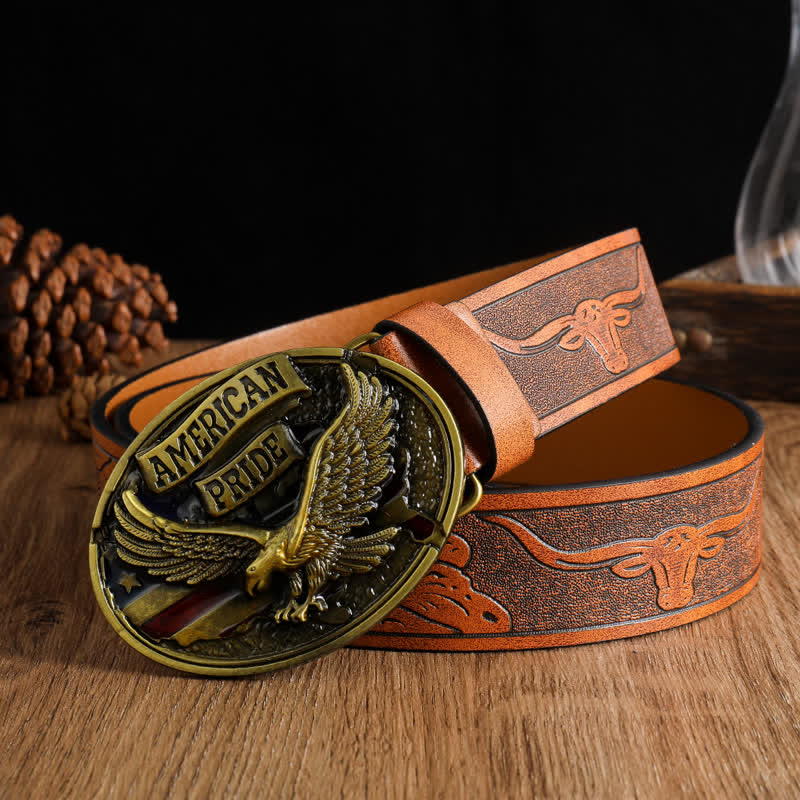 Cinturón de cuero con águila calva American Pride para hombre