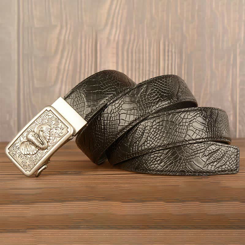 Cinturón de piel con estampado de cocodrilo y elefante punk para hombre
