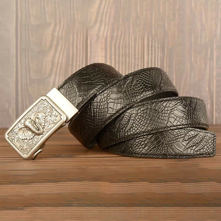 Cinturón de piel con estampado de cocodrilo y elefante punk para hombre