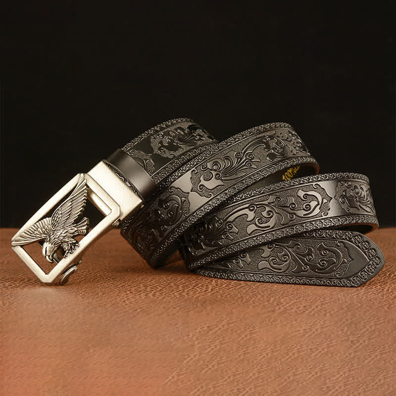 Cinturón de cuero con hebilla de águila hueca vintage para hombre