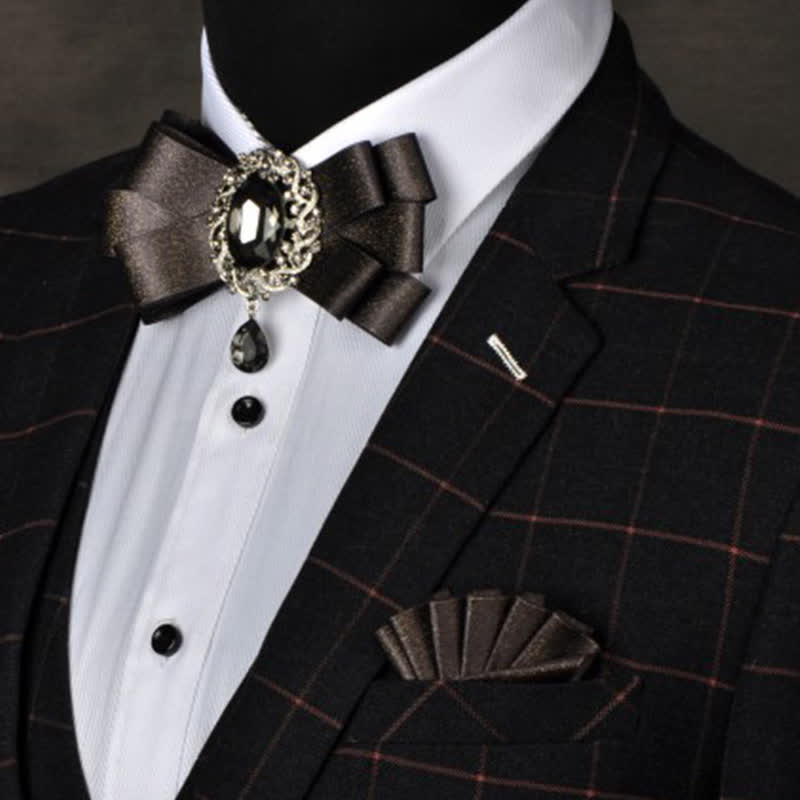 Conjunto de 3 pajaritas de color liso con diamantes de imitación negros