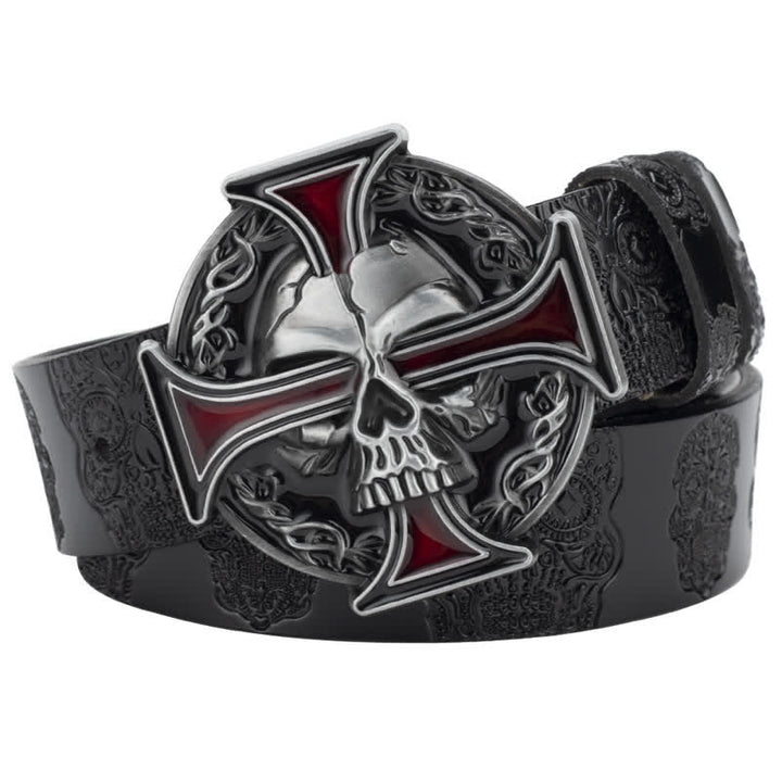 Cinturón de cuero con estampado de calavera en relieve para hombre