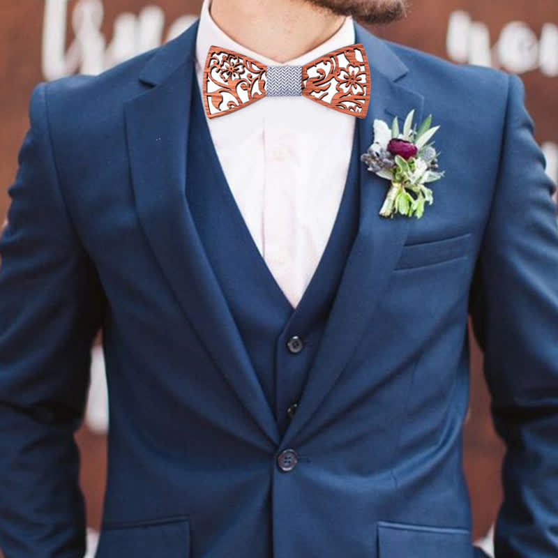 Juego de 4 pajaritas de madera huecas con diseño floral para hombre