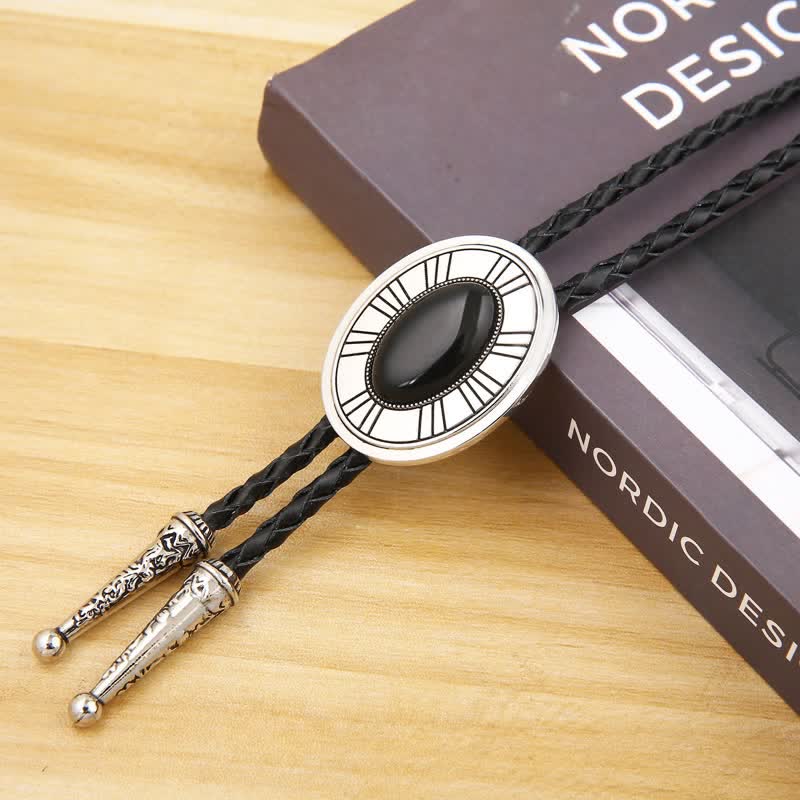 Corbata Bolo con medallón de piedra de ágata natural ovalada