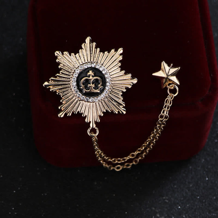 Broche de cadena con corona de estrellas octogonal para hombre
