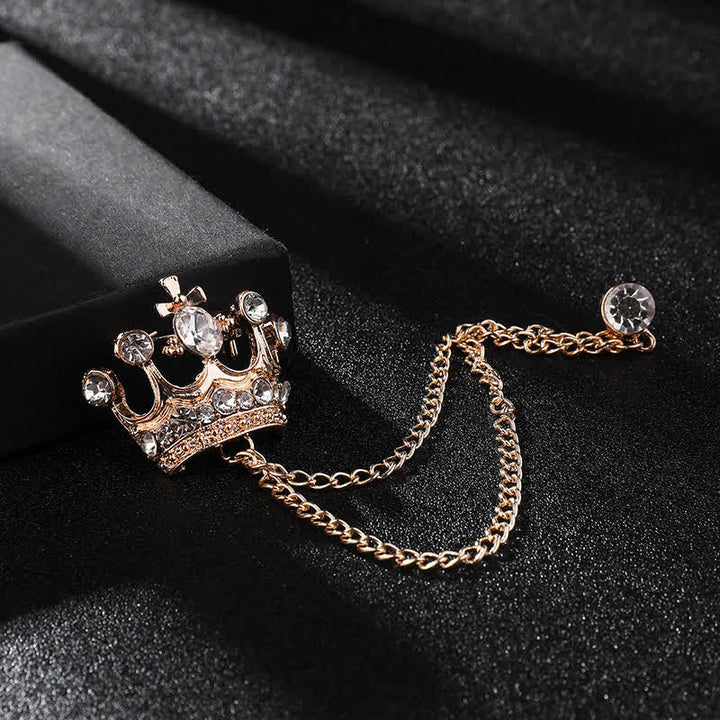 Broche con cadena de corona y diamantes de imitación estilo retro para hombre
