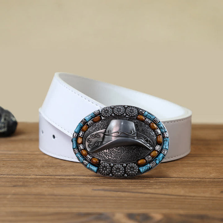 Cinturón de cuero con hebilla de piedra turquesa para sombrero de vaquero para hombre hecho a mano