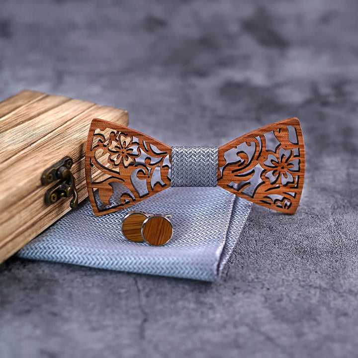 Juego de 4 pajaritas de madera huecas con diseño floral para hombre