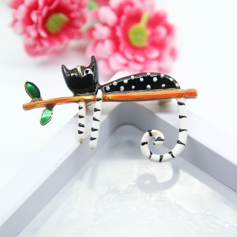 Broche de gato con lunares y gatito perezoso para mujer