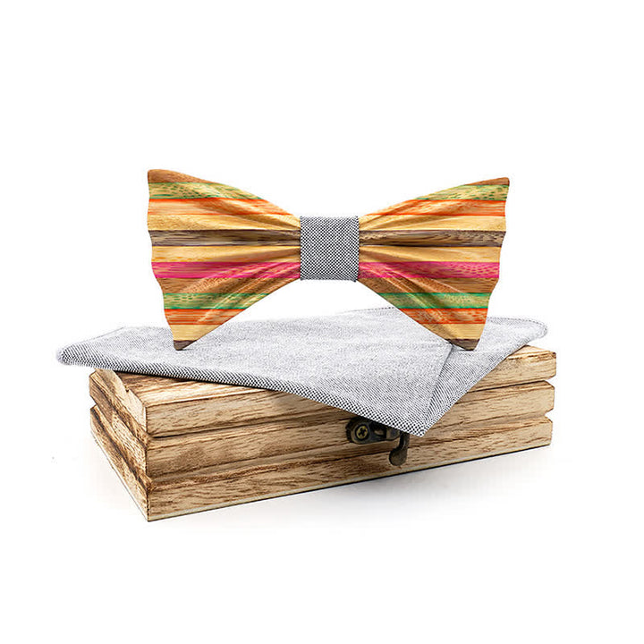 Juego de 2 pajaritas de madera con diseño de arcoíris y arrugas para hombre.