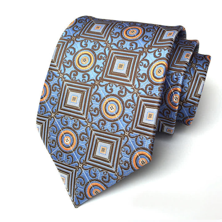 Corbata con medallón geométrico real y flores para hombre