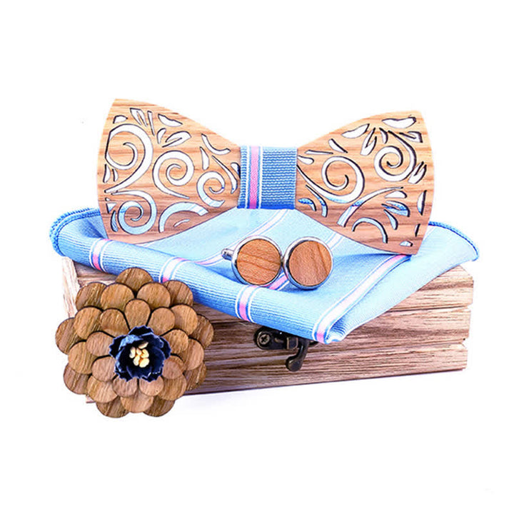 Juego de 4 pajaritas de madera con diseño de hojas huecas para hombre.