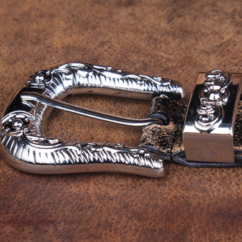 Cinturón unisex vintage de piel con estampado de rosas pequeñas