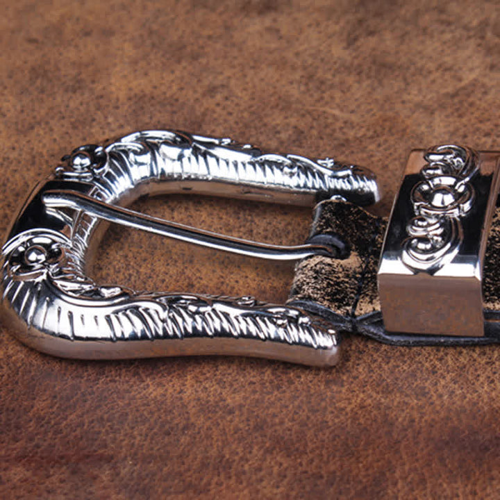 Cinturón unisex vintage de piel con estampado de rosas pequeñas