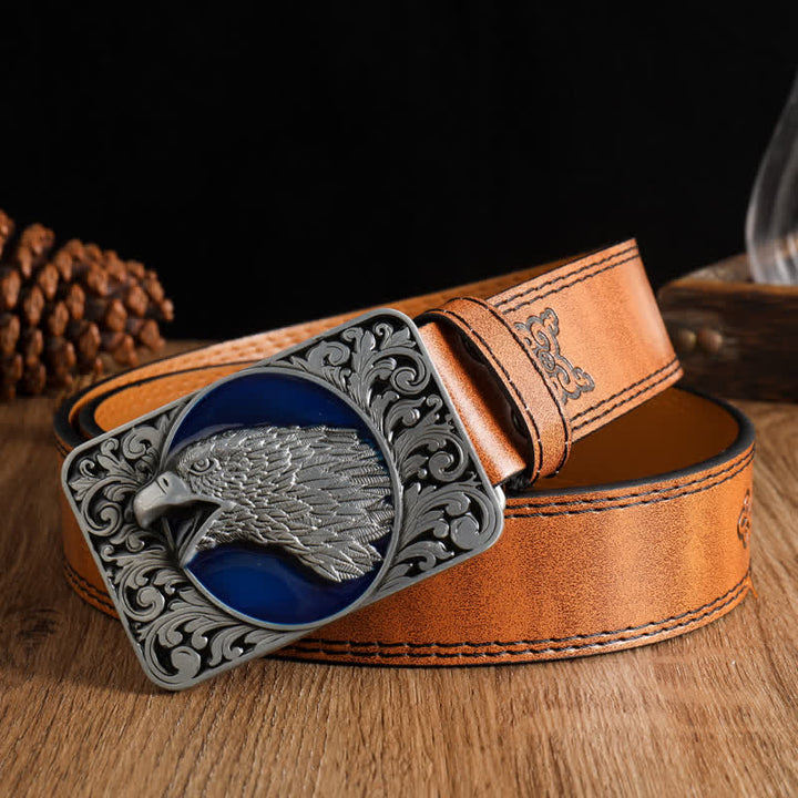 Cinturón de cuero occidental rectangular con cabeza de águila calva para hombre