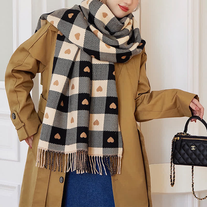 Capa de invierno para mujer con bufanda de cuadros Love