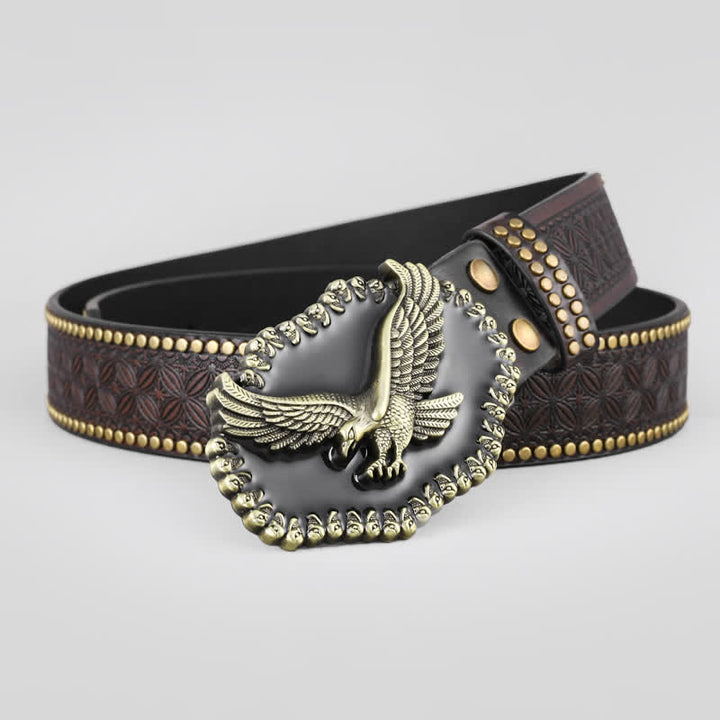 Cinturón de cuero estilo western con tachuelas y águila para hombre