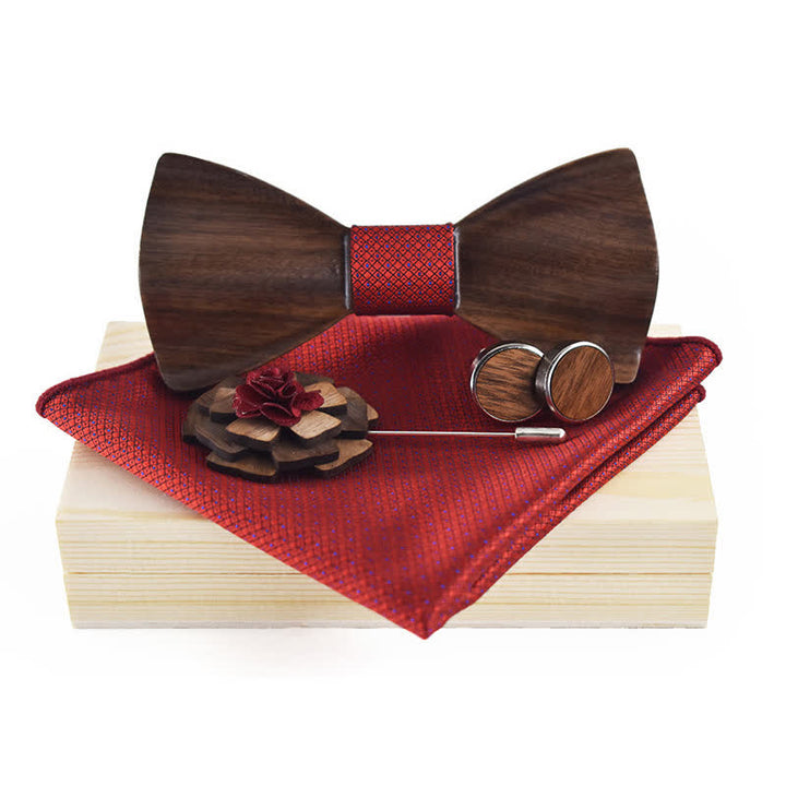 Juego de 4 pajaritas vintage de madera negra para hombre