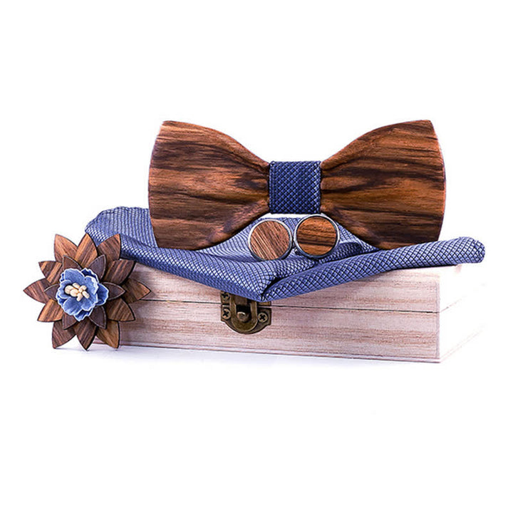 Juego de 4 pajaritas de madera cóncavas formales para hombre