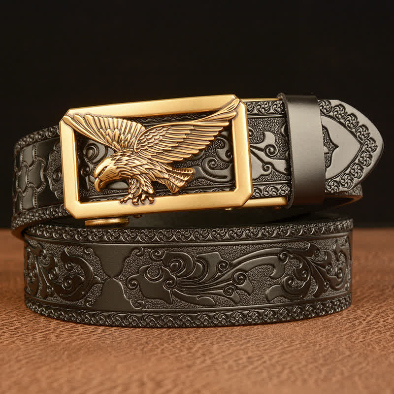 Cinturón de cuero con hebilla de águila hueca vintage para hombre