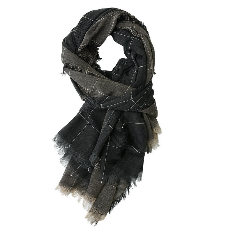 Bufanda de cuadros con flecos y patchwork de dos tonos para hombre