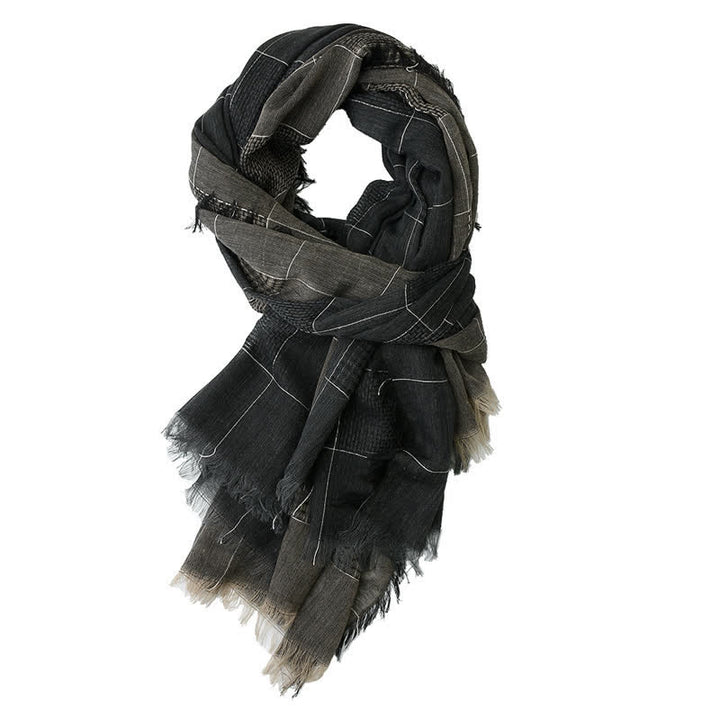 Bufanda de cuadros con flecos y patchwork de dos tonos para hombre