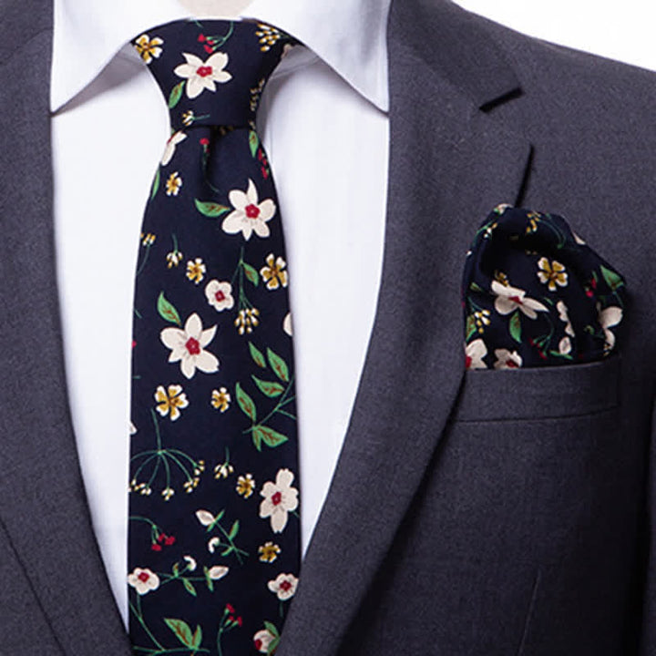 Conjunto de 2 corbatas con motivos florales y arte literario para hombre.
