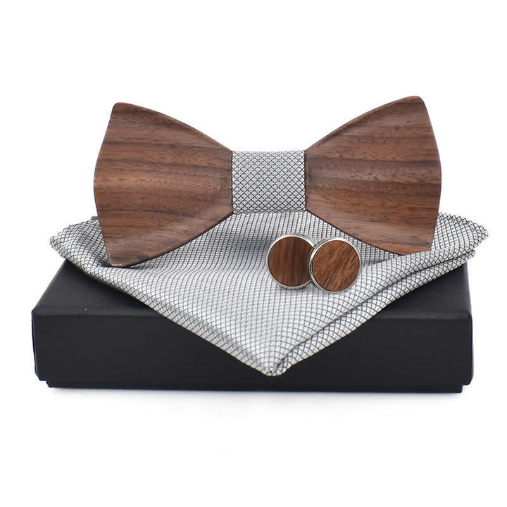 Juego de 3 pajaritas de madera a cuadros para hombre.