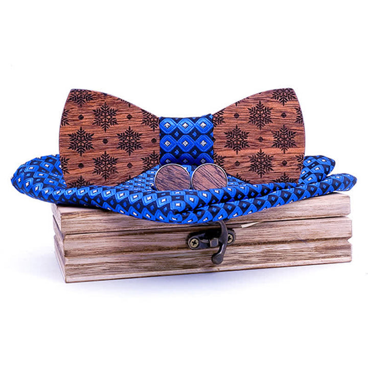 Juego de 3 pajaritas navideñas de madera con diseño de copos de nieve para hombre