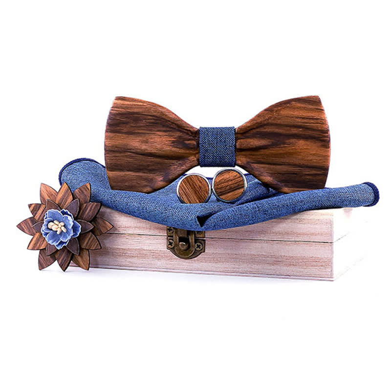 Juego de 4 pajaritas de madera cóncavas formales para hombre