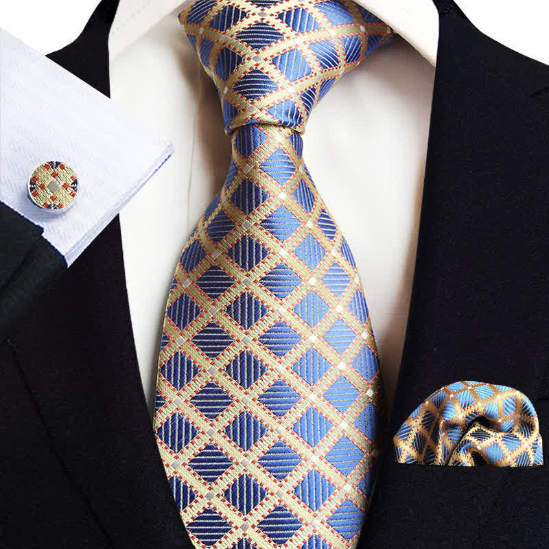 Conjunto de 3 corbatas de cuadros azules luminosos para hombre