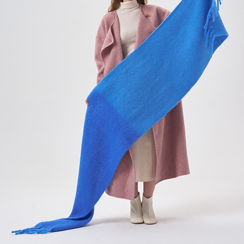 Bufanda sencilla de invierno de dos tonos con flecos para mujer