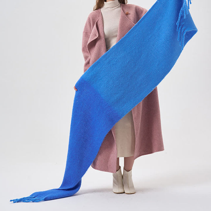 Bufanda sencilla de invierno de dos tonos con flecos para mujer