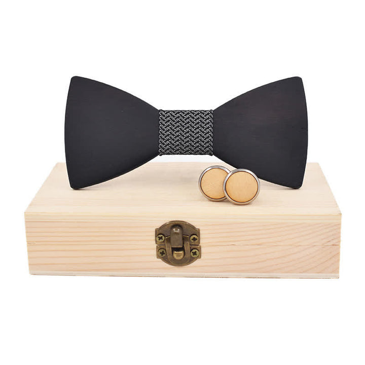 Juego de 2 gemelos de pajarita de madera negros para hombre