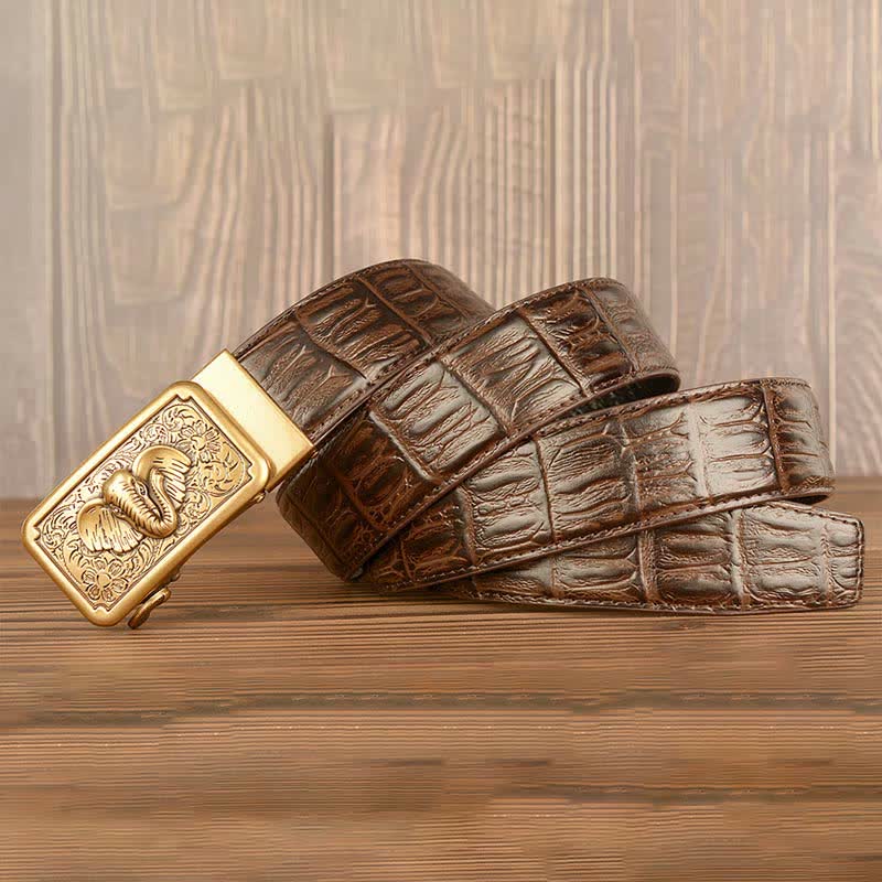 Cinturón de piel con estampado de cocodrilo y elefante punk para hombre