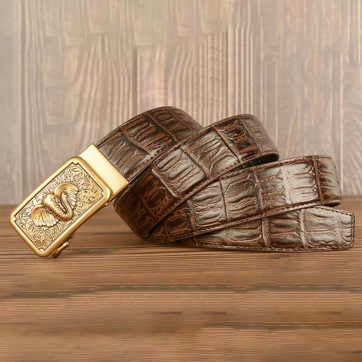 Cinturón de piel con estampado de cocodrilo y elefante punk para hombre