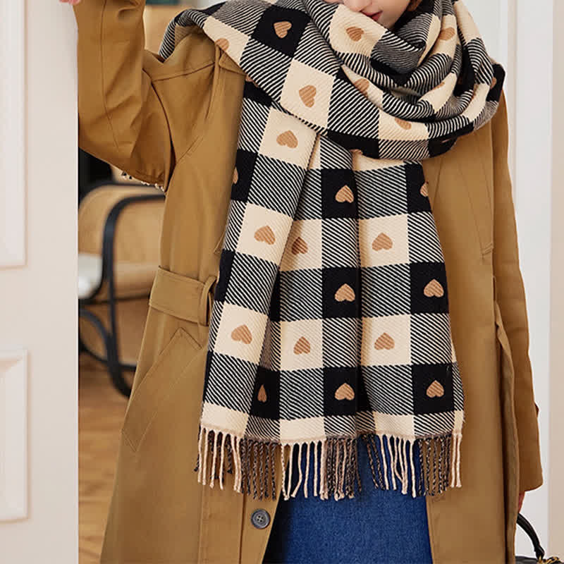 Capa de invierno para mujer con bufanda de cuadros Love