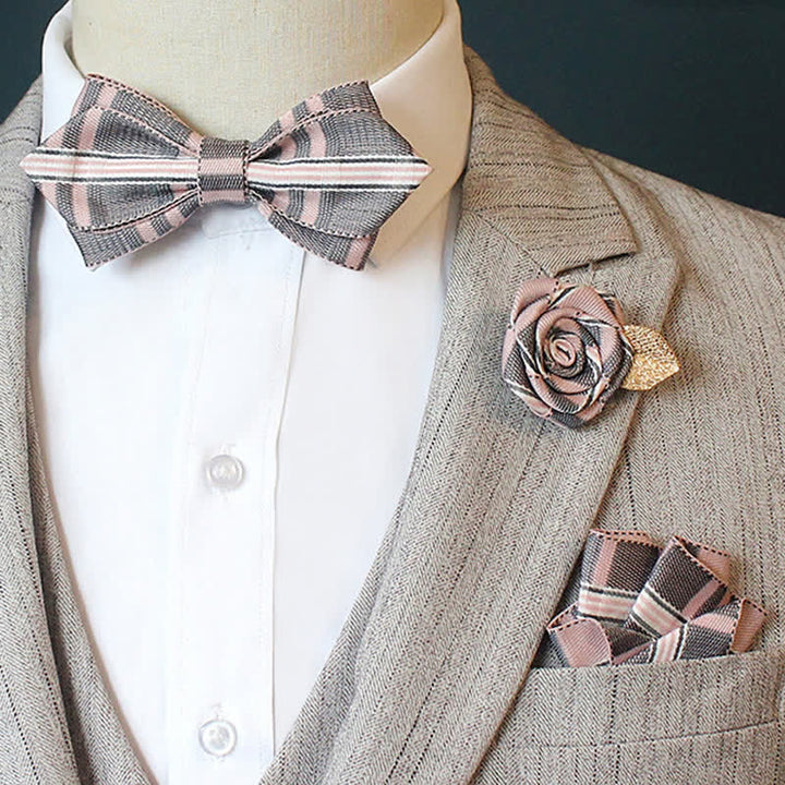 Conjunto de 3 pajaritas a cuadros con rayas horizontales para hombre
