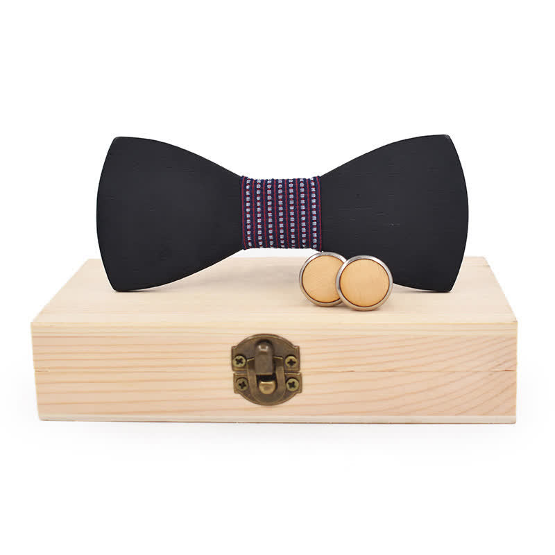 Juego de 2 gemelos de pajarita de madera negros para hombre