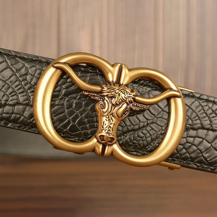 Cinturón de piel con estampado de cocodrilo y buey gigante para hombre
