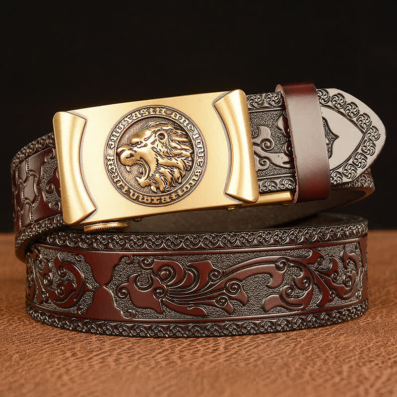 Cinturón de cuero con cabeza de león punk para hombre