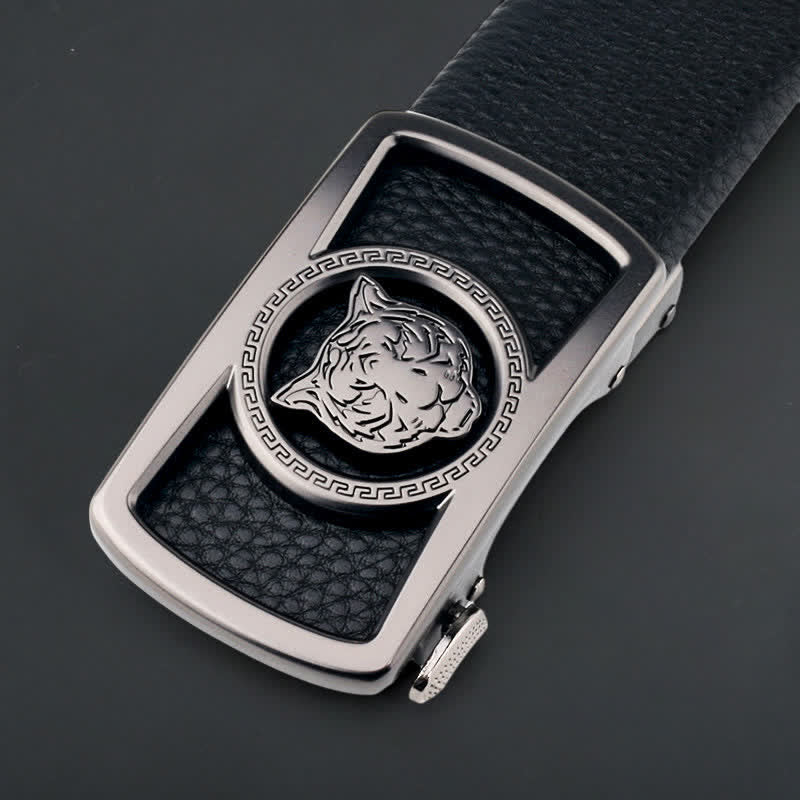 Cinturón de cuero con hebilla automática de cabeza de tigre para hombre