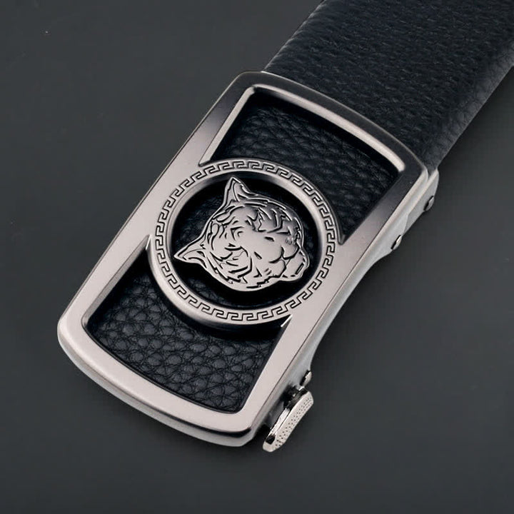 Cinturón de cuero con hebilla automática de cabeza de tigre para hombre