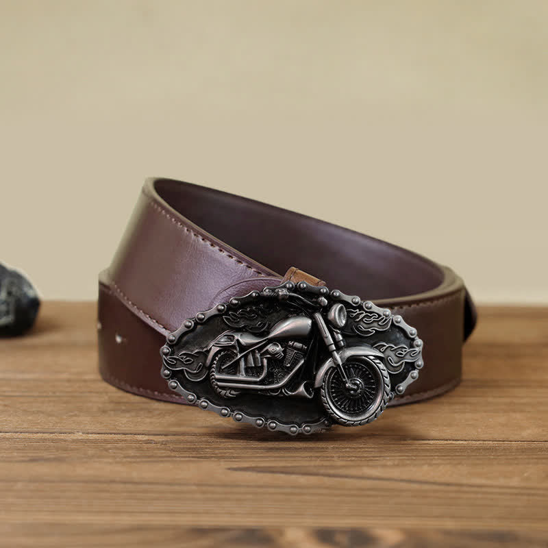 Cinturón de cuero con hebilla de motocicleta y locomotora para hombre