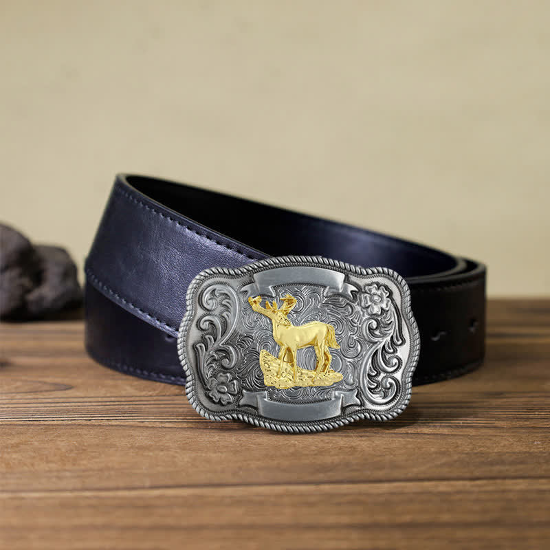 Cinturón de cuero con hebilla de animal tallado en oro para hombre hecho a mano